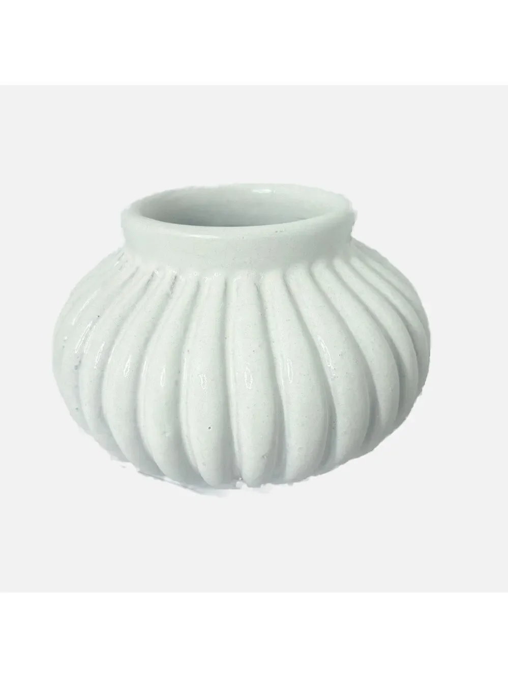 POTTERY BARN Ceramic Ribbed Floral Vase Trinket Dish Minimalist White 7x5”